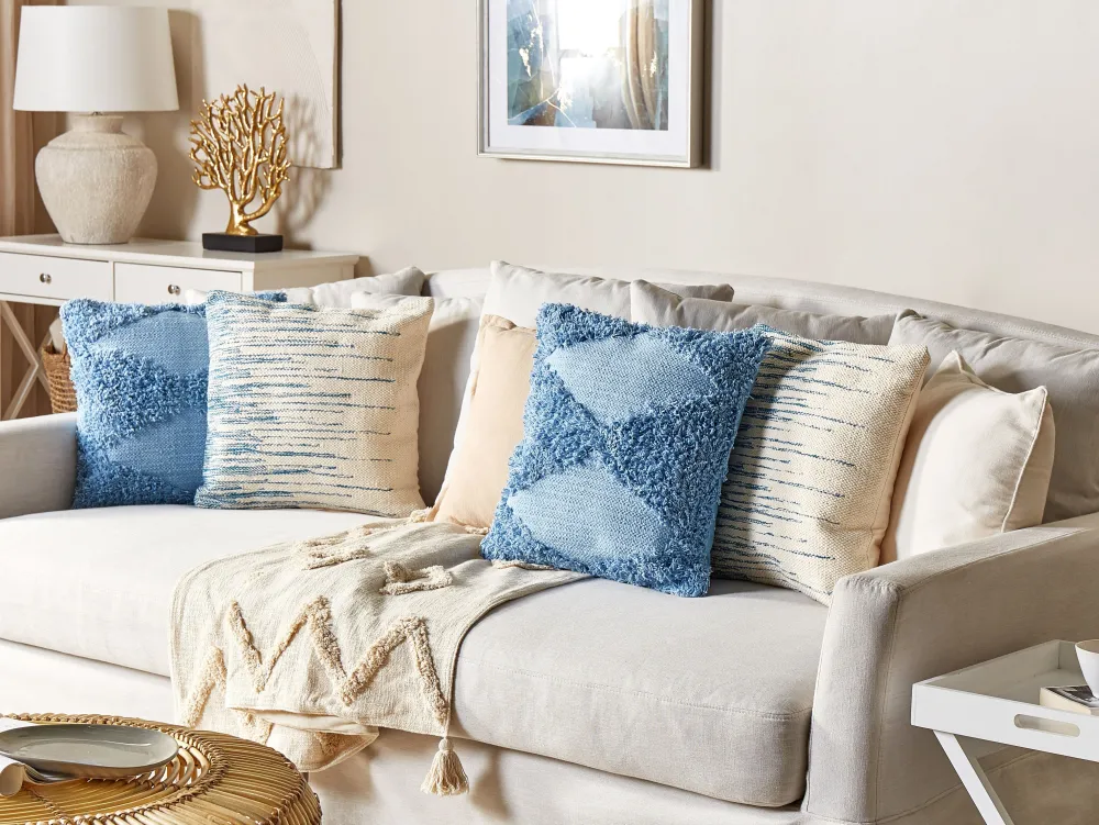 Tekstiilit<Beliani Koristetyyny Puuvilla Beige/Sininen 45 X 45 Cm 2 Kpl Rivina