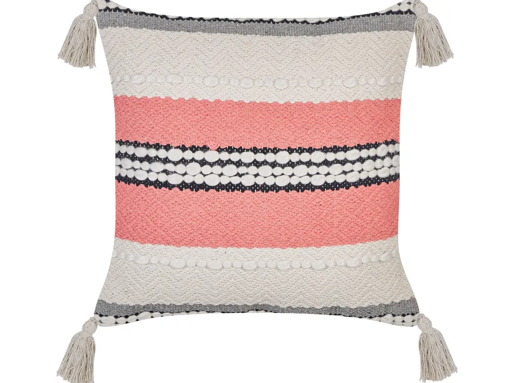 Tekstiilit<Beliani Koristetyyny Puuvilla Beige/Punainen 45 X 45 Cm Euphorbia