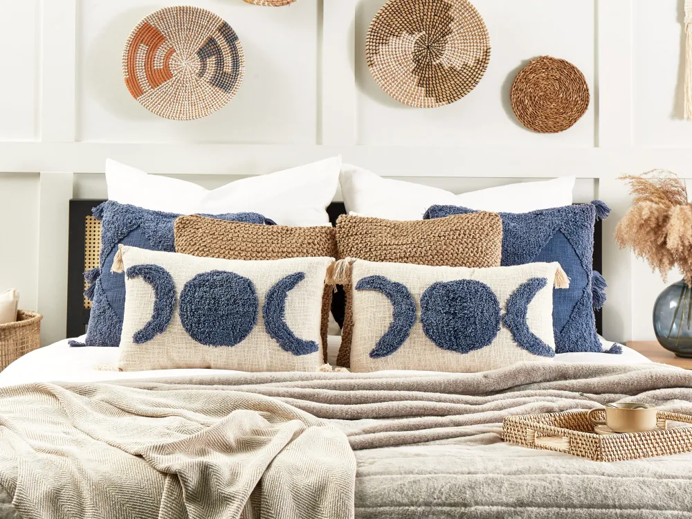 Tekstiilit<Beliani Koristetyyny Puuvilla Beige/Sininen 35 X 55 Cm Lupinus