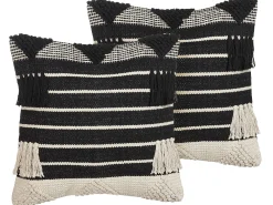 Tekstiilit<Beliani Koristetyyny Puuvilla Beige/Musta Geometrinen Kuvio 50 X 50 Cm 2 Kpl Chittoor