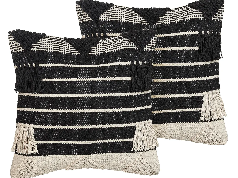 Tekstiilit<Beliani Koristetyyny Puuvilla Beige/Musta Geometrinen Kuvio 50 X 50 Cm 2 Kpl Chittoor