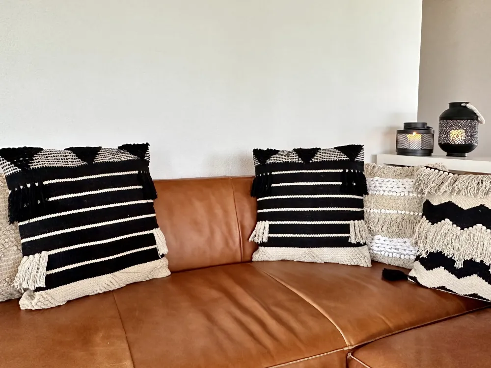 Tekstiilit<Beliani Koristetyyny Puuvilla Beige/Musta Geometrinen Kuvio 50 X 50 Cm 2 Kpl Chittoor