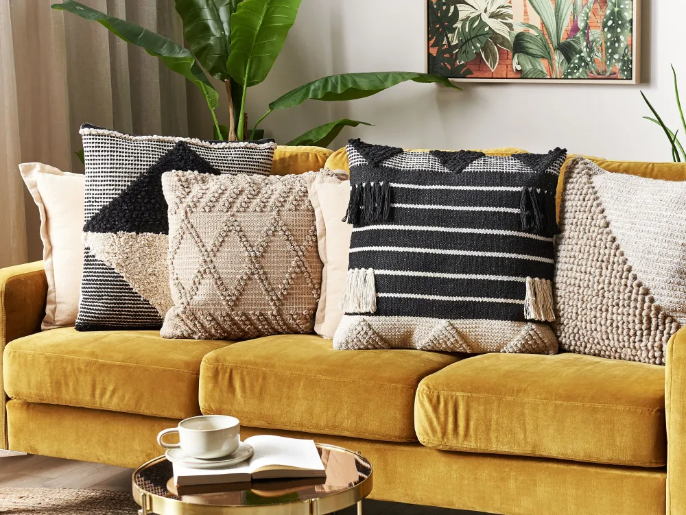 Tekstiilit<Beliani Koristetyyny Puuvilla Beige/Musta Geometrinen Kuvio 50 X 50 Cm 2 Kpl Chittoor