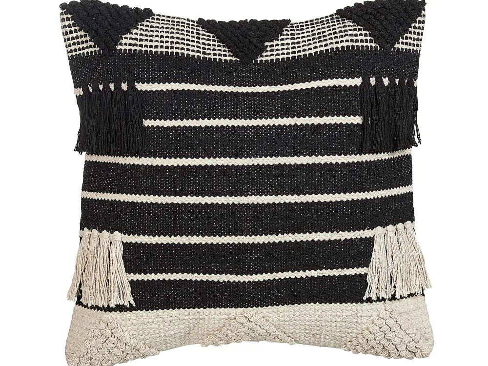 Tekstiilit<Beliani Koristetyyny Puuvilla Beige/Musta Geometrinen Kuvio 50 X 50 Cm 2 Kpl Chittoor