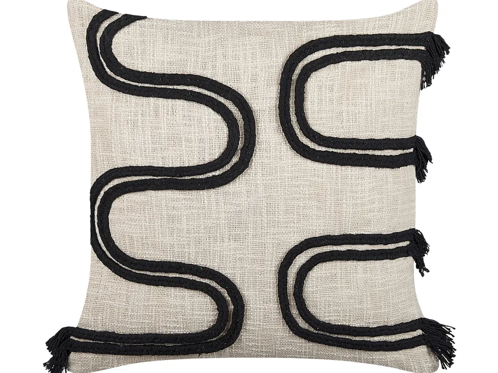 Tekstiilit<Beliani Koristetyyny Puuvilla Beige/Musta 45 X 45 Cm Fuchsia