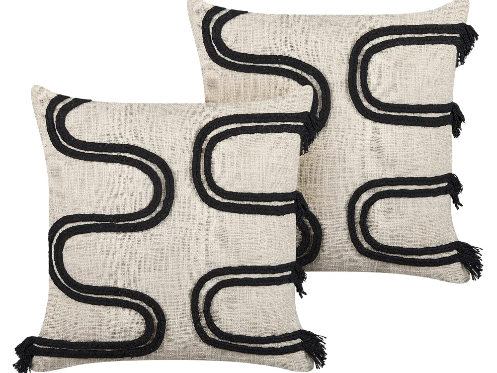 Hot Beliani Koristetyyny Puuvilla Beige/Musta 45 X 45 Cm 2 Kpl Fuchsia