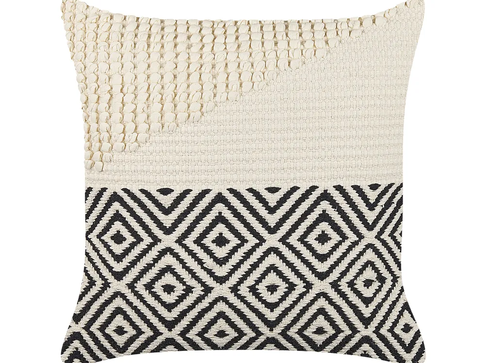 Store Beliani Koristetyyny Puuvilla Beige/Musta 45 X 45 Cm Calanthe