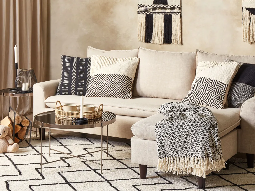 Store Beliani Koristetyyny Puuvilla Beige/Musta 45 X 45 Cm Calanthe