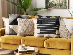 Online Beliani Koristetyyny Puuvilla Beige/Musta Tuftattu 50 X 50 Cm 2 Kpl Khora