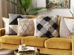 Online Beliani Koristetyyny Puuvilla Beige/Musta Tuftattu 50 X 50 Cm 2 Kpl Khora