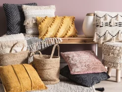 New Beliani Koristetyyny Puuvilla Harmaa Kohokuvioitu 45 X 45 Cm 2 Kpl Paika