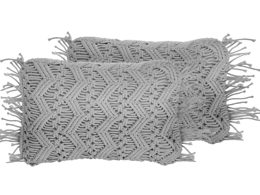 Tekstiilit<Beliani Koristetyyny Puuvilla Harmaa Makramee 30 X 45 Cm 2 Kpl Kirikkale