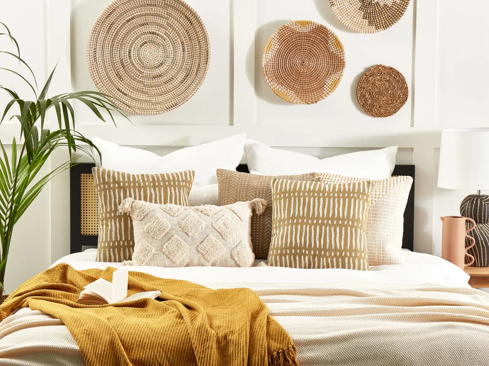 Tekstiilit<Beliani Koristetyyny Puuvilla Hiekanruskea/Valkoinen 45 X 45 Cm 2 Kpl Salix