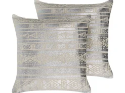Flash Sale Beliani Koristetyyny Puuvilla Hopea Geometrinen Kuvio 50 X 50 Cm 2 Kpl Oujda