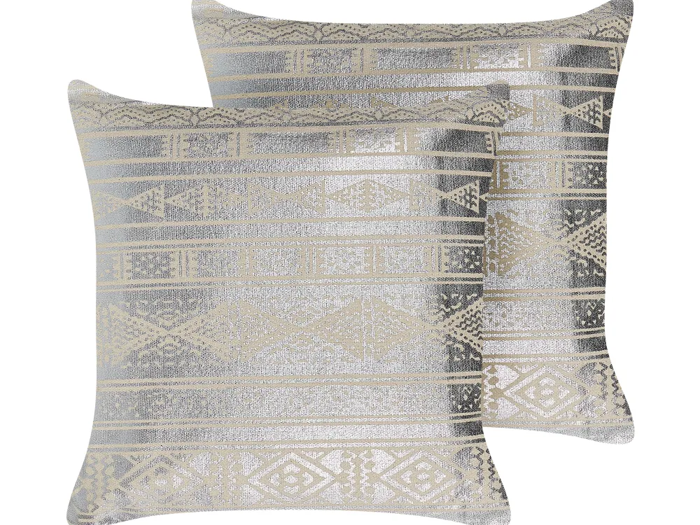 Flash Sale Beliani Koristetyyny Puuvilla Hopea Geometrinen Kuvio 50 X 50 Cm 2 Kpl Oujda