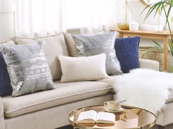 Flash Sale Beliani Koristetyyny Puuvilla Hopea Geometrinen Kuvio 50 X 50 Cm 2 Kpl Oujda