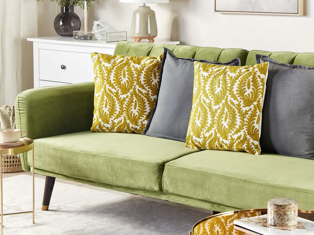 Clearance Beliani Koristetyyny Puuvilla Keltainen Kirjailtu 45 X 45 Cm 2 Kpl Primula