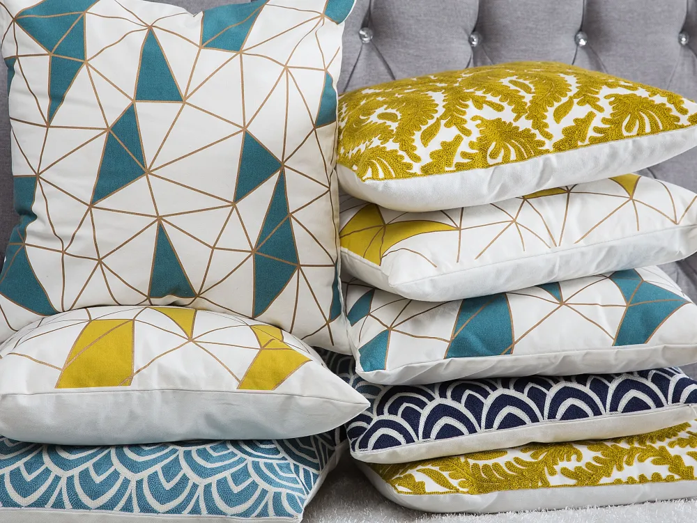 Clearance Beliani Koristetyyny Puuvilla Keltainen Kirjailtu 45 X 45 Cm 2 Kpl Primula