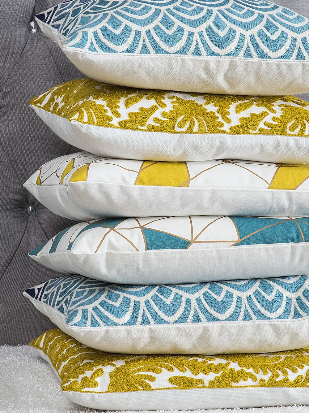 Clearance Beliani Koristetyyny Puuvilla Keltainen Kirjailtu 45 X 45 Cm 2 Kpl Primula