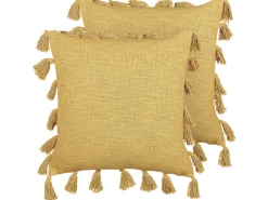 Sale Beliani Koristetyyny Puuvilla Keltainen 45 X 45 Cm 2 Kpl Lynchis
