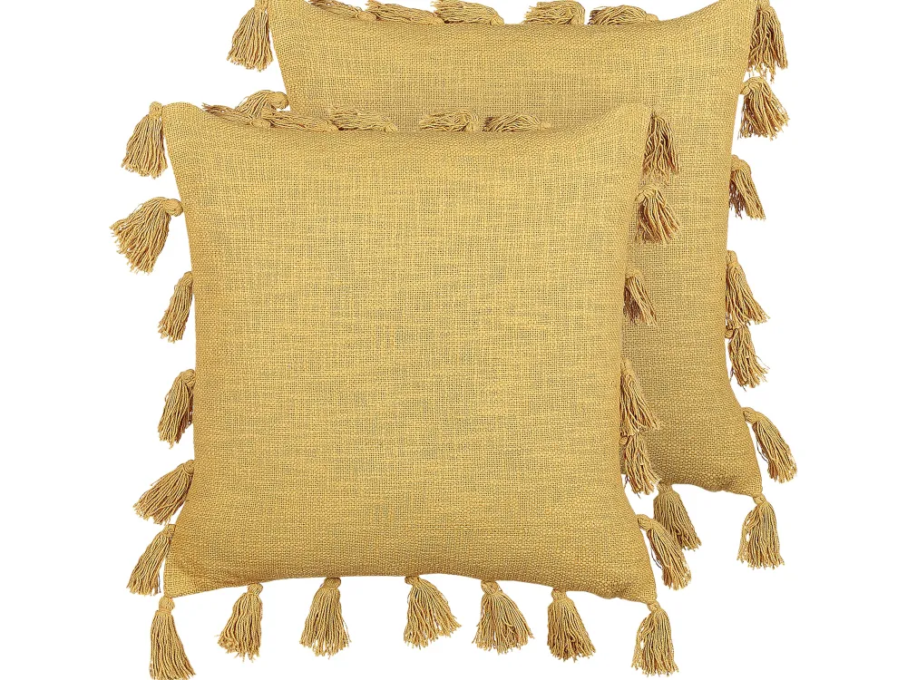 Sale Beliani Koristetyyny Puuvilla Keltainen 45 X 45 Cm 2 Kpl Lynchis