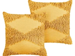 Shop Beliani Koristetyyny Puuvilla Keltainen 45 X 45 Cm 2 Kpl Rhoeo