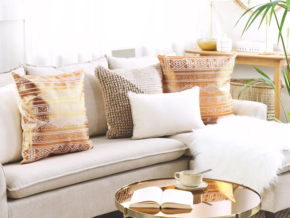 Tekstiilit<Beliani Koristetyyny Puuvilla Kupari Geometrinen Kuvio 50 X 50 Cm Oujda