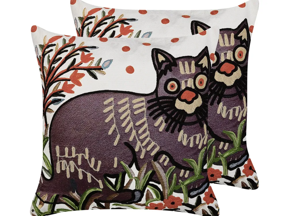 Tekstiilit<Beliani Koristetyyny Puuvilla Monivarinen Kirjailtu 50 X 50 Cm 2 Kpl Phusro