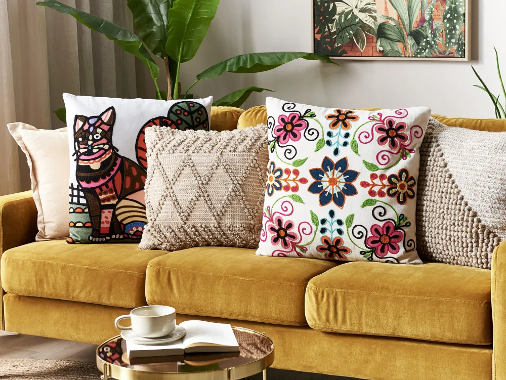 Tekstiilit<Beliani Koristetyyny Puuvilla Monivarinen Kirjailtu 50 X 50 Cm Bahraich