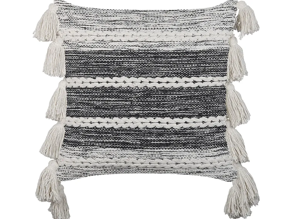 Store Beliani Koristetyyny Puuvilla Musta/Valkoinen 45 X 45 Cm Rochea