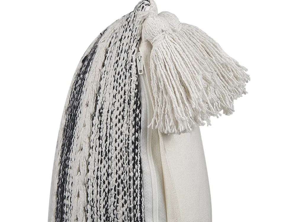 Store Beliani Koristetyyny Puuvilla Musta/Valkoinen 45 X 45 Cm Rochea