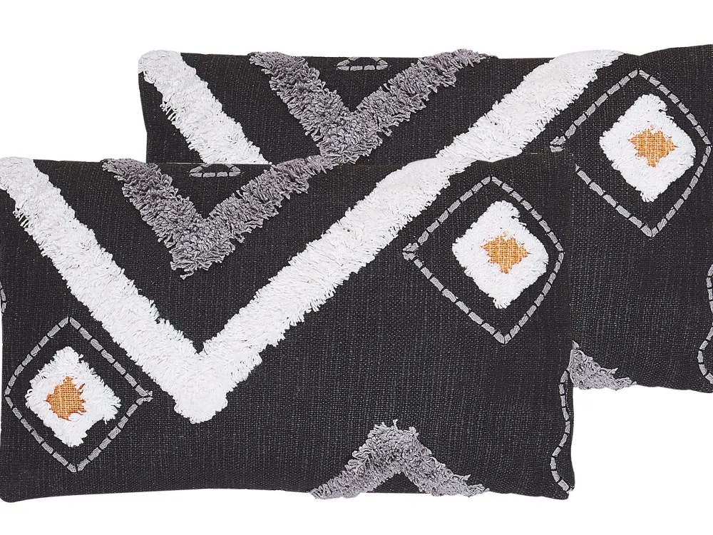 Tekstiilit<Beliani Koristetyyny Puuvilla Musta Tuftattu 30 X 50 Cm 2 Kpl Viburnum