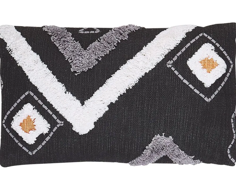 Tekstiilit<Beliani Koristetyyny Puuvilla Musta Tuftattu 30 X 50 Cm Viburnum