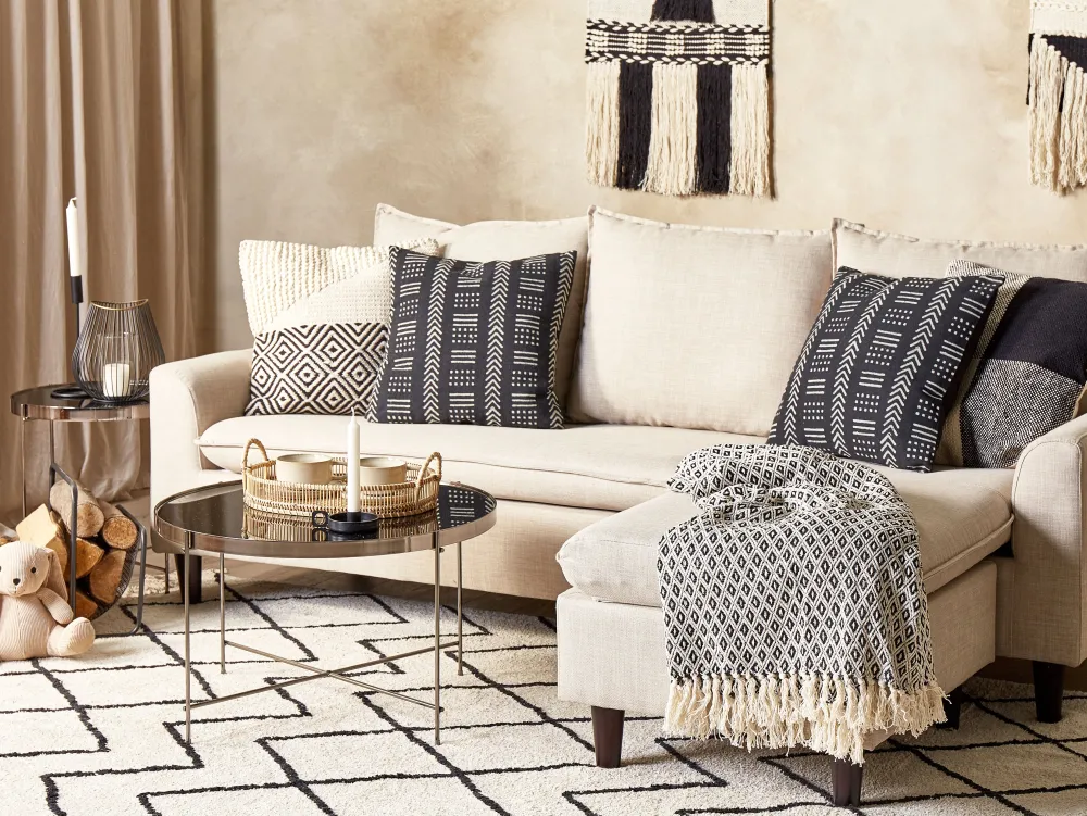 Tekstiilit<Beliani Koristetyyny Puuvilla Musta/Valkoinen 45 X 45 Cm Benzoin