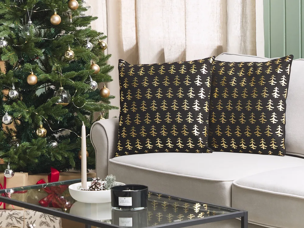 Best Sale Beliani Koristetyyny Puuvilla Musta/Kultainen 45 X 45 Cm 2 Kpl Leroy