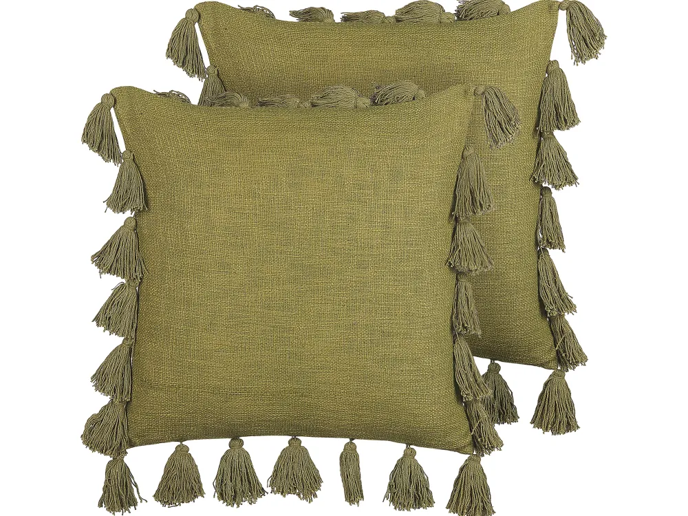 Tekstiilit<Beliani Koristetyyny Puuvilla Oliivinvihrea 45 X 45 Cm 2 Kpl Lynchis