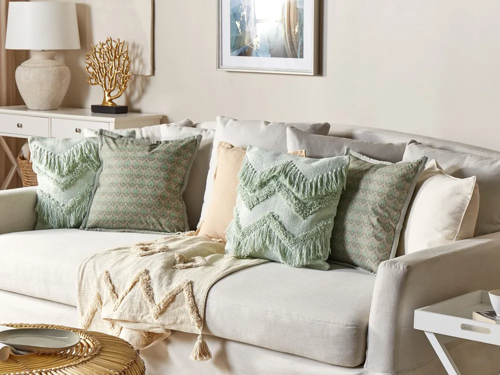 Tekstiilit<Beliani Koristetyyny Puuvilla Oliivinvihrea 45 X 45 Cm 2 Kpl Pictus