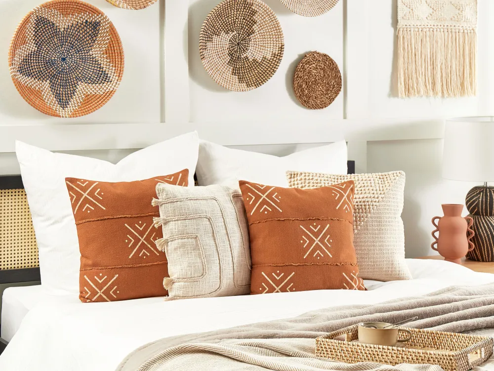 Flash Sale Beliani Koristetyyny Puuvilla Oranssi/Valkoinen 45 X 45 Cm Vitis