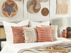 Tekstiilit<Beliani Koristetyyny Puuvilla Punainen/Beige 45 X 45 Cm Deglupta