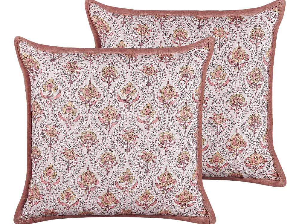 Tekstiilit<Beliani Koristetyyny Puuvilla Punainen/Valkoinen 45 X 45 Cm 2 Kpl Picea