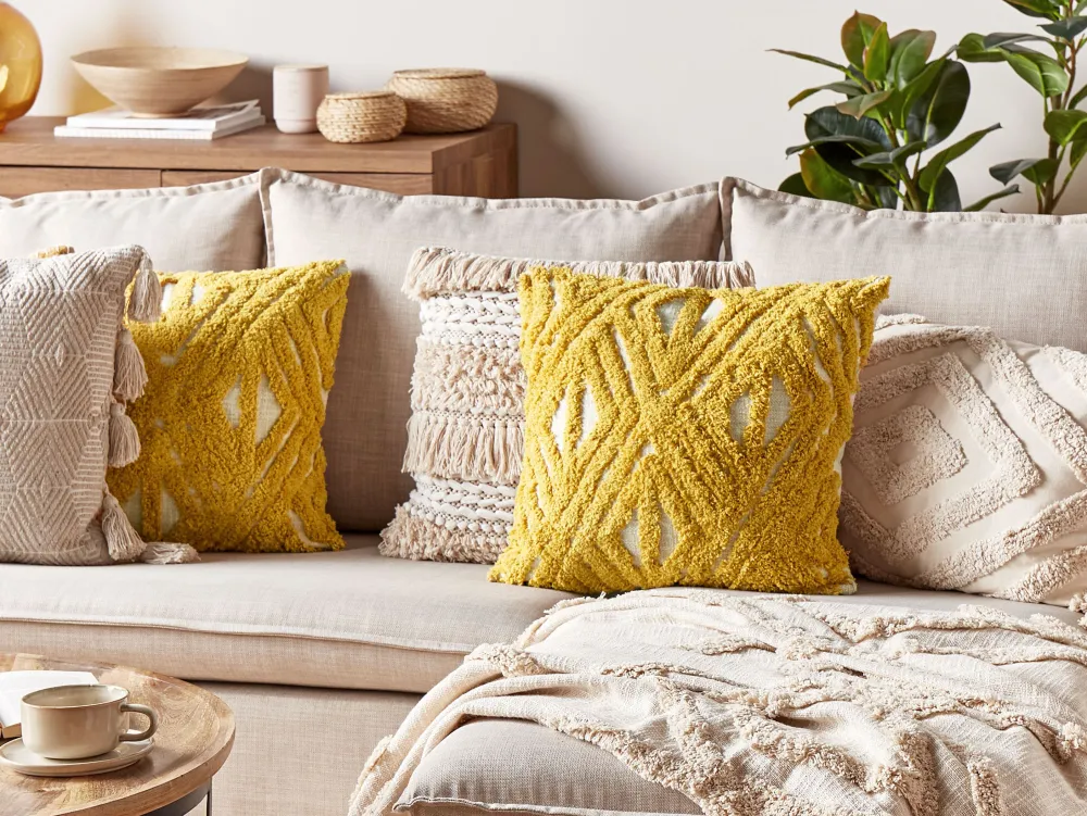 Tekstiilit<Beliani Koristetyyny Puuvilla Sinapinkeltainen 45 X 45 Cm Alcea