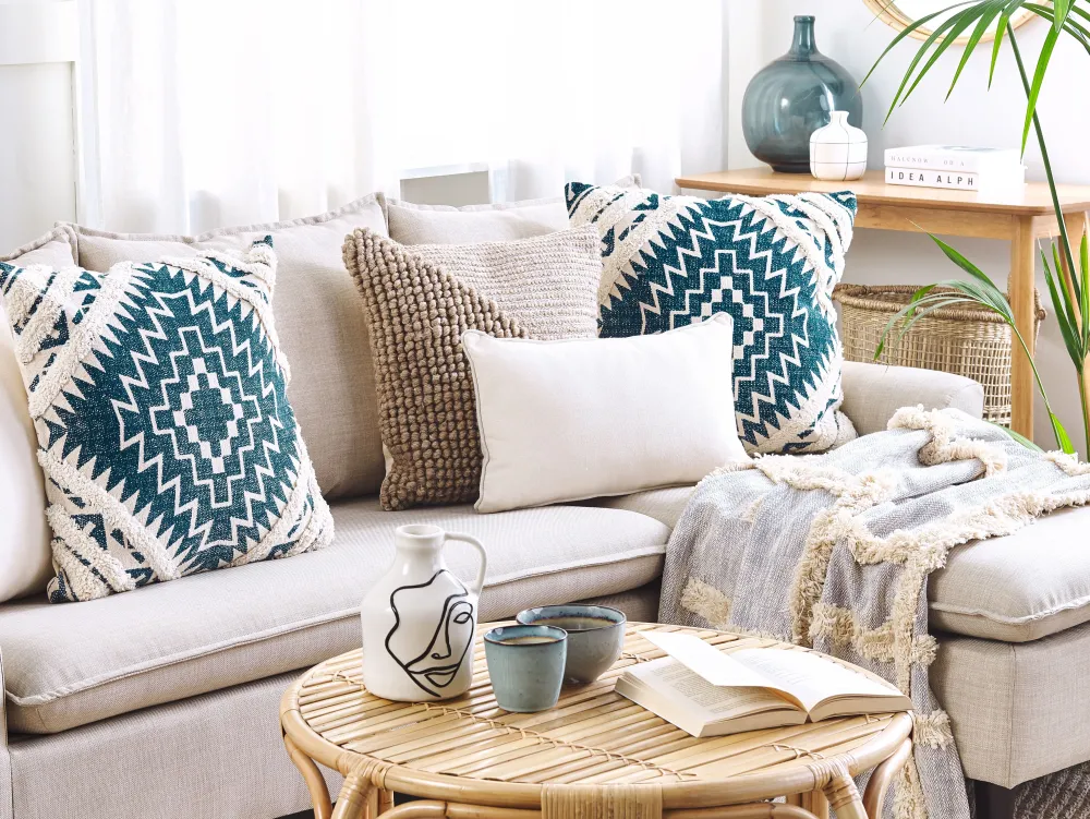 Clearance Beliani Koristetyyny Puuvilla Sininen/Beige Geometrinen Kuvio 50 X 50 Cm 2 Kpl Safi