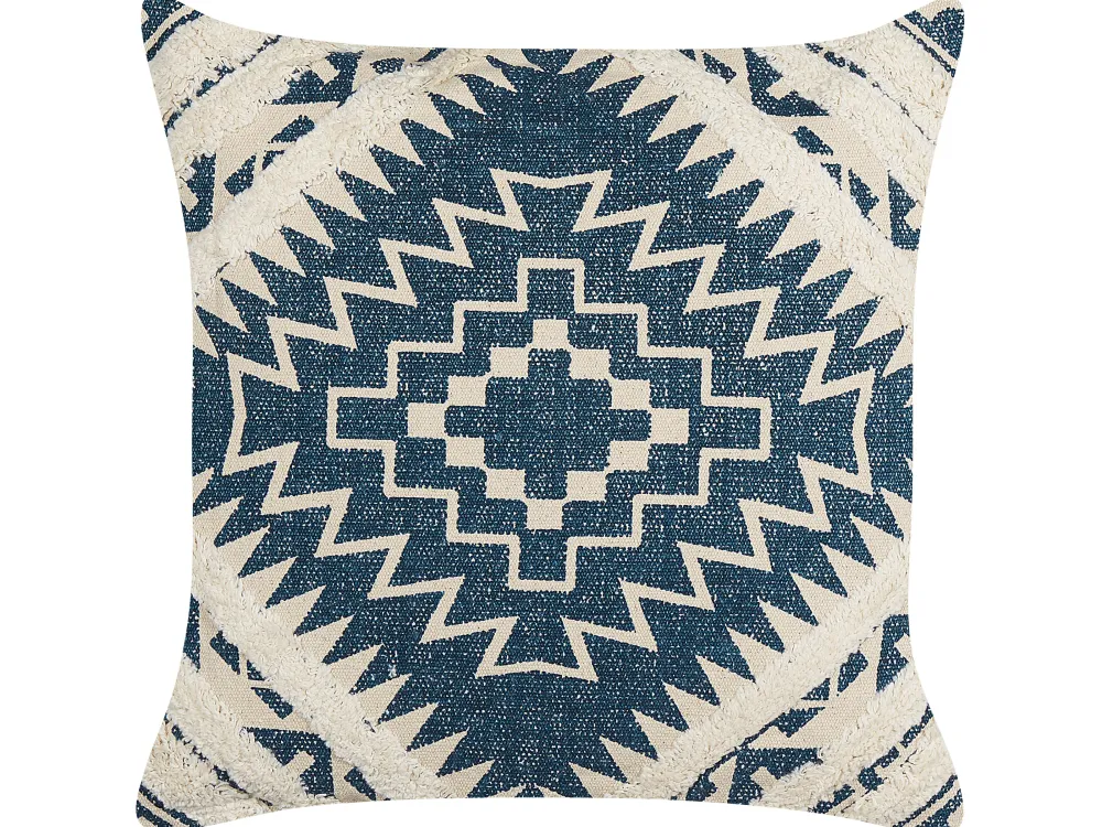 Clearance Beliani Koristetyyny Puuvilla Sininen/Beige Geometrinen Kuvio 50 X 50 Cm 2 Kpl Safi