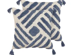 Tekstiilit<Beliani Koristetyyny Puuvilla Vaalea Beige/Sininen 45 X 45 Cm 2 Kpl Jacaranda