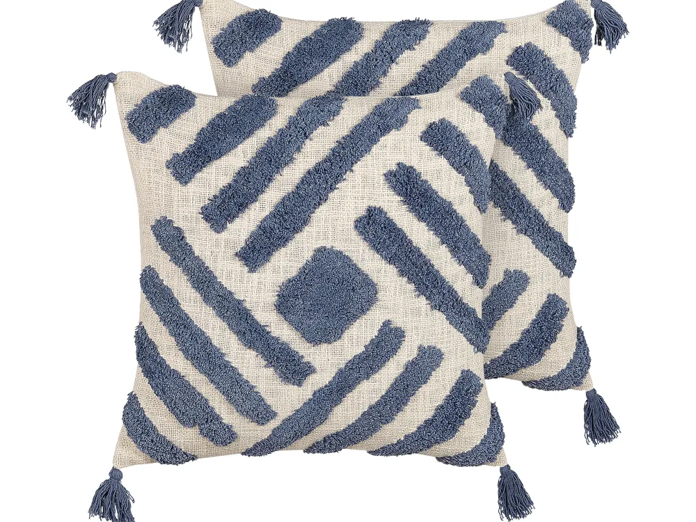Tekstiilit<Beliani Koristetyyny Puuvilla Vaalea Beige/Sininen 45 X 45 Cm 2 Kpl Jacaranda