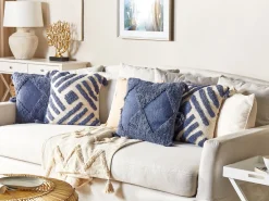 Tekstiilit<Beliani Koristetyyny Puuvilla Vaalea Beige/Sininen 45 X 45 Cm 2 Kpl Jacaranda