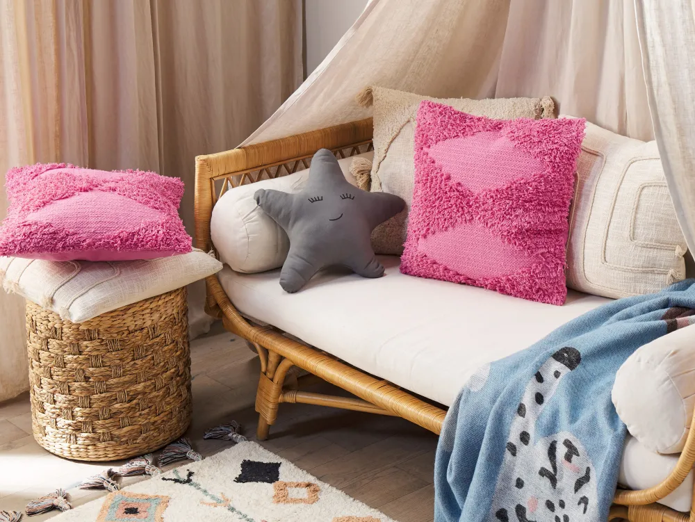 Tekstiilit<Beliani Koristetyyny Puuvilla Vaaleanpunainen 45 X 45 Cm 2 Kpl Rhoeo