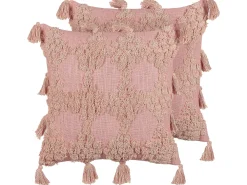 Best Beliani Koristetyyny Puuvilla Vaaleanpunainen 45 X 45 Cm 2 Kpl Torenia