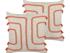 Best Sale Beliani Koristetyyny Puuvilla Vaalea Beige/Koralli 45 X 45 Cm 2 Kpl Pleione