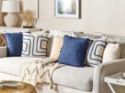 Flash Sale Beliani Koristetyyny Puuvilla Vaalea Beige/Laivastonsininen 45 X 45 Cm 2 Kpl Pleione